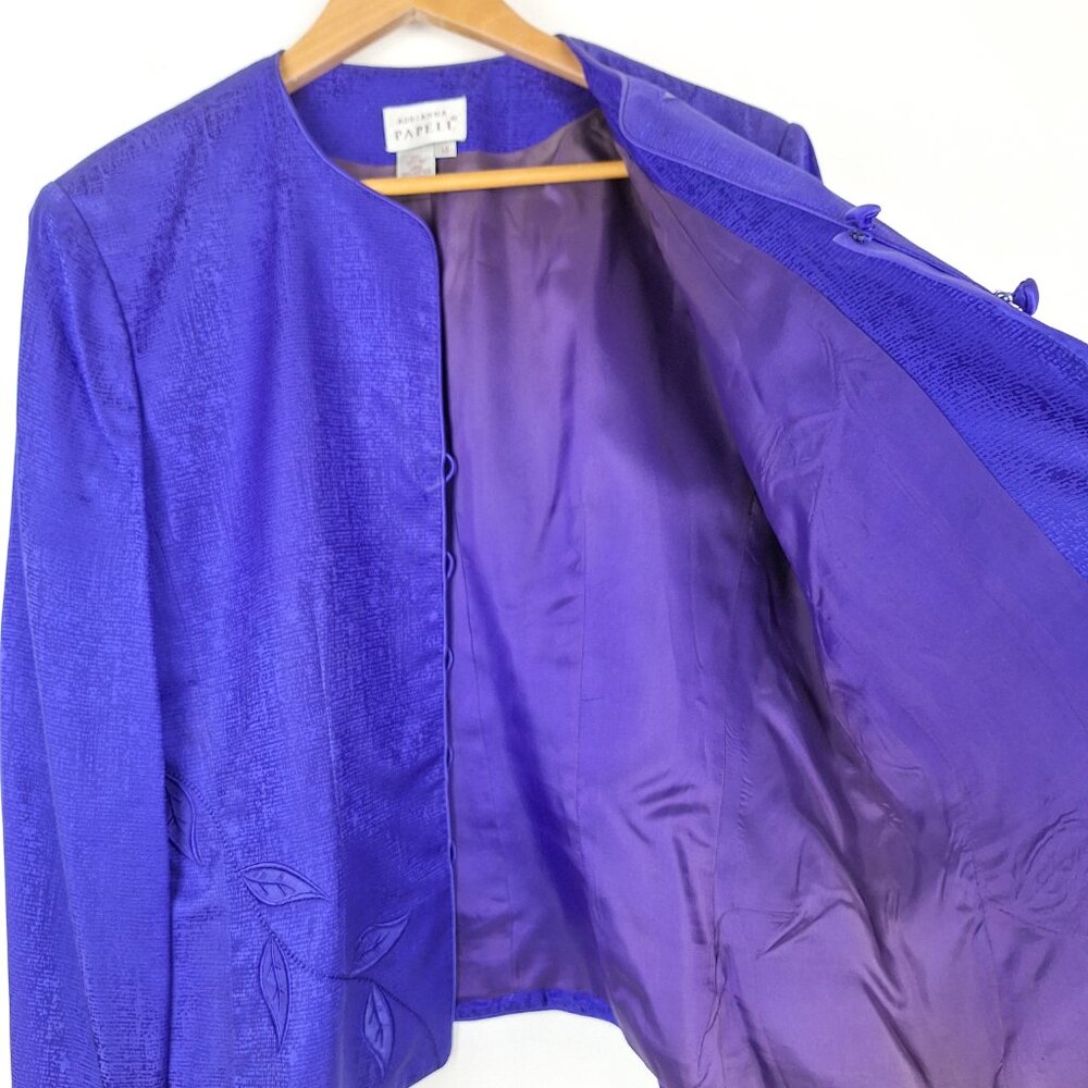 Silk Top & Skirt Suit Set, Size 14. Purple Embroidered Lined Adrianna Papell - Picture 13 of 16